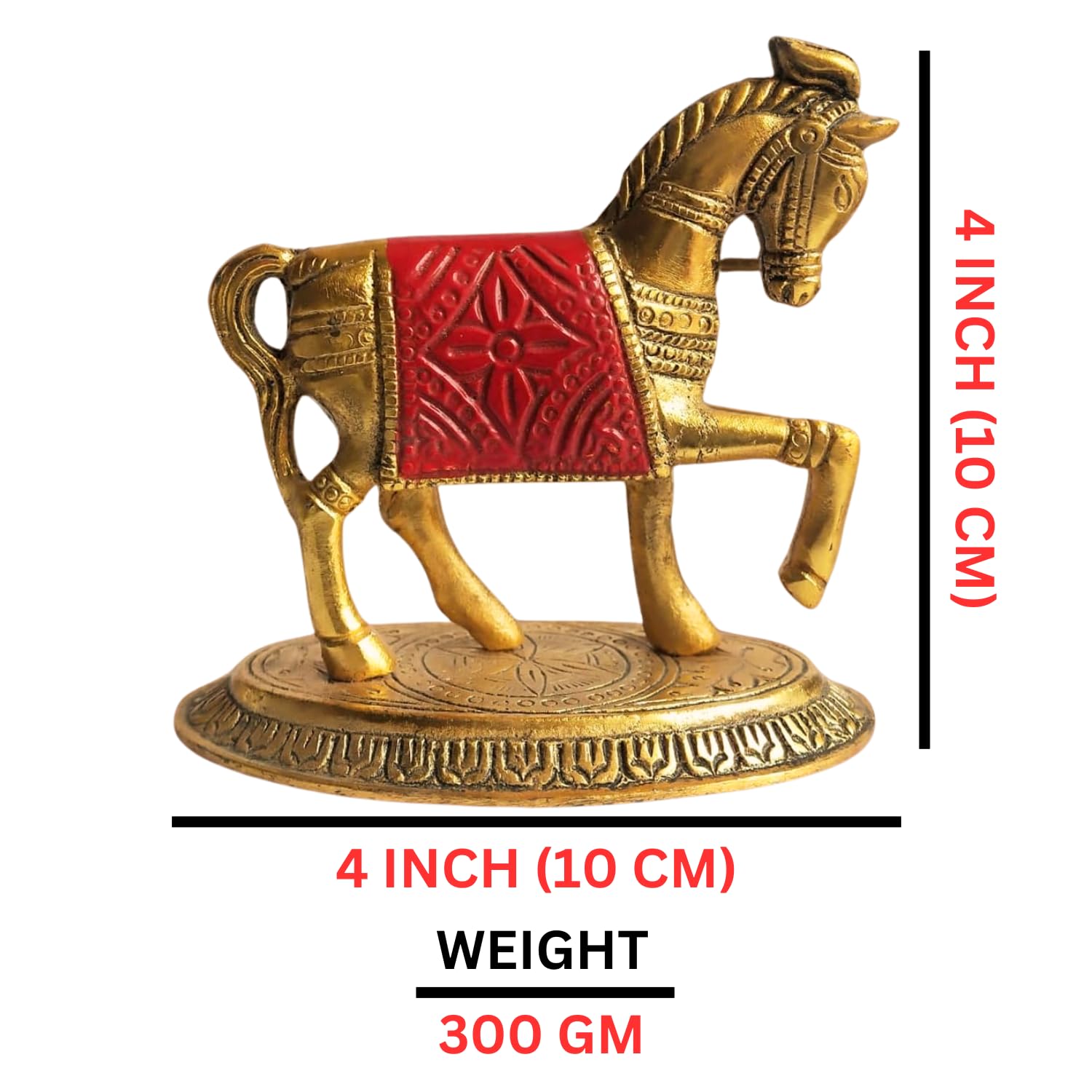 Salvus APP SOLUTIONS Metal Golden and Red Horse Showpiece Decor Statue-Elegantly Crafted and Striking Home-Office Decor Accent-Stumbit Home